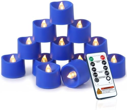 Homemory 12-Pack Navy Blue Remote Flameless Tea Light Candles, 400+ Hrs by Homemory