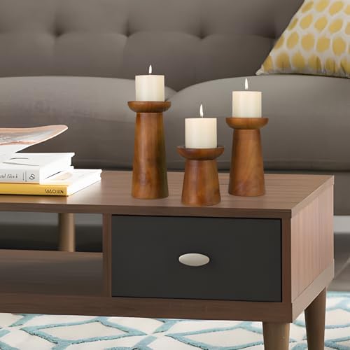 Pillar Candle Holders Set of 3， Wooden Candle Holders， Decorative Wood Candlestick Holders for Living Room, Table Centerpiece for Wedding, Christmas, Party, Home - 4", 6", 8" - Image 5