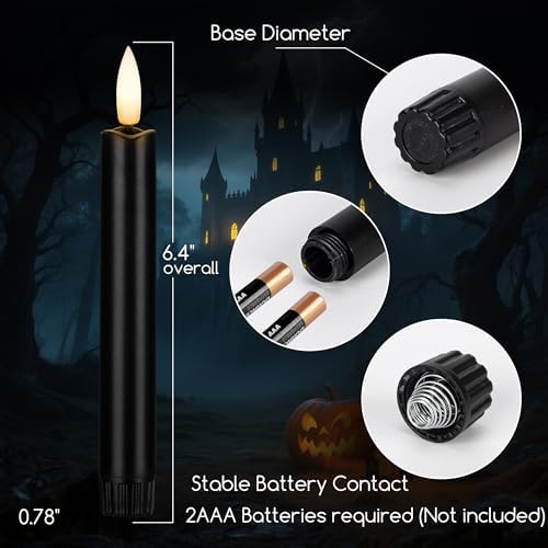 Black Flameless Taper Candles with Remote, Short Halloween Candlesticks - Image 2