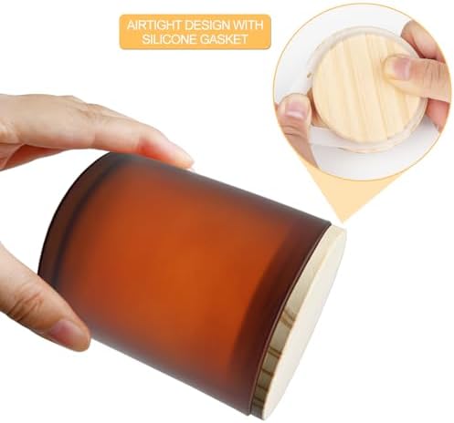 SHOWIN 10 OZ Thick Candle Jars for Making Candles 15 Pcs, Empty Jars with Wood Lids for Candle Making, Sample Container, Frosted Brown - Image 2