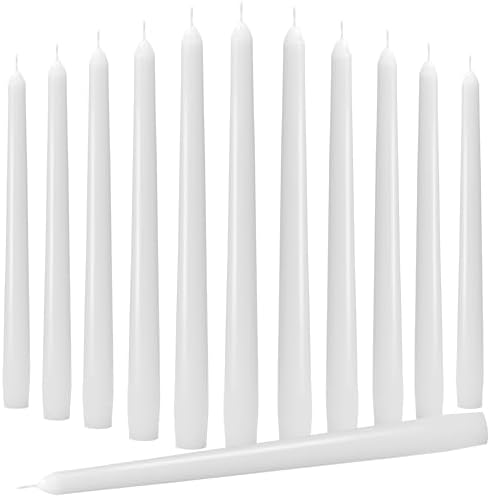 10-Inch White Taper Candles - Dripless Candlesticks Smokeless Tapered Candle Tall Unscented Long Tapered Candle Paraffin Wax with Cotton Wicks for Dinner Wedding Parties Slow Burn of 12 Pack by Auralome