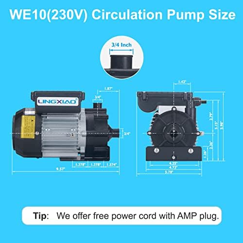 WE10 SPA Circulation Pump, Hot Tub Circulation Pump 230 Volts, 0.25HP, 3/4" Port Compatible with OEM E5/E10- Model: WE10(230V)