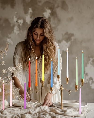 Colored Tall Taper Candles Sticks 12 inch Unscented Smokeless Long Tall Tapered Candle for Candlesticks Wedding Advent Home Decor Dinner Christmas，12colored,Set of 12 - Image 3