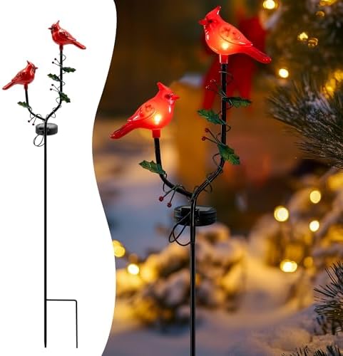 Cardinal Solar Lights Outdoor, Red Cardinal Memorial Garden Decor by Cubular