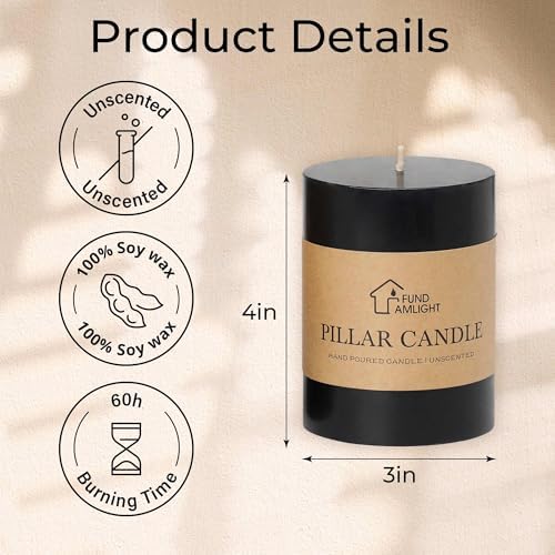 3x4 Inch Black Pillar Candles Set of 3 - Decorative Unscented Pillar Candles, Long Burning Dripless Candle for Home Decor, Smokeless Large Pillar Candle for Wedding, Dinner, Christmas, Halloween Decor - Image 6
