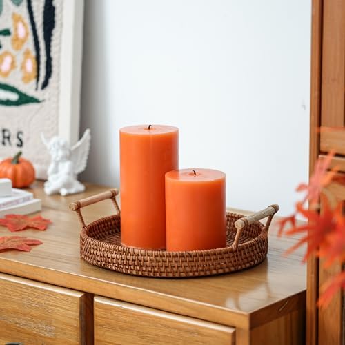 3x6 Inch Orange Pillar Candles Set of 3 - Unscented Fall Pillar Candles - Image 5