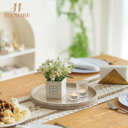 Hanobe Candle Plate Holder Tray: Whitewash Round Wood Candle Plate Decorative Centerpiece Small Tealight Pillar Trays for Living Room Dining Coffee Table Home Decor - Image 3