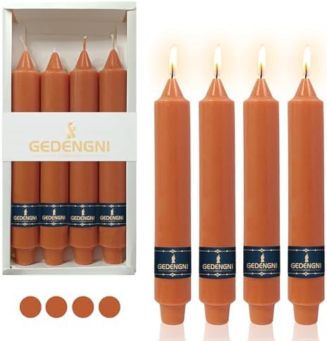 Orange Taper Candle Terracotta Candlesticks - Gedengni 9inch Unscented Candles Long Candle Sticks Dripless Tapered Candles for Wedding Table Dinner Party Church Holiday Decor,4 Pack by Gedengni