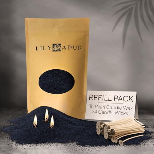 LILY LADUE Sand Candle Refill Kit - 1Lb/16Oz Black Pearled Candles Sand and Wicks (24) without Holder, Unscented Aroma Beads, Reusable Powder Pearls Bulk Wax Pearls for Refillable Pearlized Pellet Set by Unknown