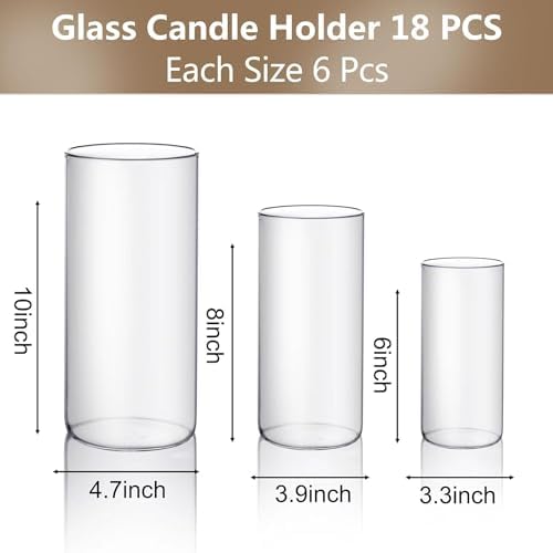 PHOSPHOR Hurricand Candle Holder 18 PCS, Glass Pillar Candle Holder, Clear Glass Cylinder Candleholder Glass Cylinder Vase for Centerpieces Wedding Party Decoration - Image 2