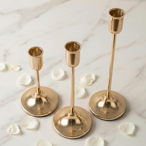 54 Pcs Gold Candlestick Holders Set - Vintage Brass Taper Candle Holder for Pillar Candles - Modern Decorative Centerpiece for Wedding Fireplace Mantel Decor - Cozy Atmosphere Housewarming Gift - Image 4