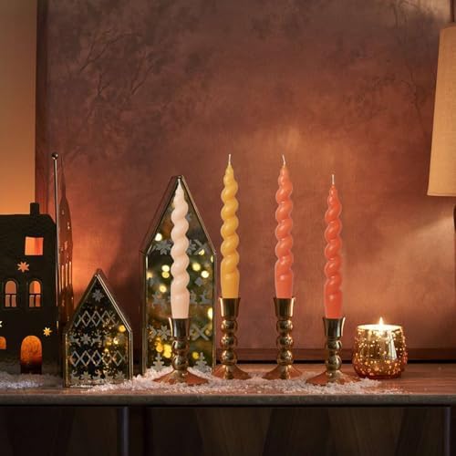 Christmas Short Candles Gradient Orange Twisted Spiral Candle 7.5 Inch Unscented Candlesticks Handmade for Romantic Dinner Holiday Gifts 4 Pcs - Image 6