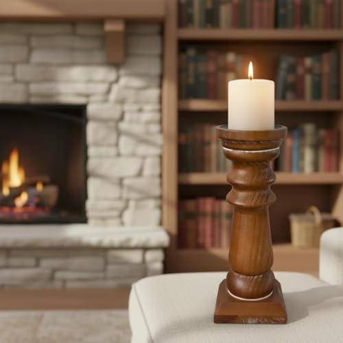 SOFE Wood Pillar Candle Holders 14 Inch Tall, Vintage Brown - Image 4