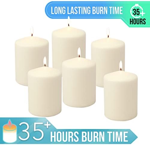 Stonebriar Unscented Pillar Candles – 35 Hour Burn Time, Long-Lasting Wax Candles for Weddings, Holidays, Home Décor & Special Events, Pack of 6, Ivory, 3" x 4" - Image 4