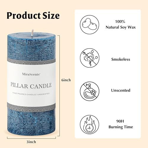 3x6 Inch Dark Blue Pillar Candles Set of 3 - Hand-Poured Unscented Candles, Long Clean Burning, Navy Blue Candle, Smokeless Dripless Candle for Dinner Table, Wedding, Home, Rustic Decor - Image 6