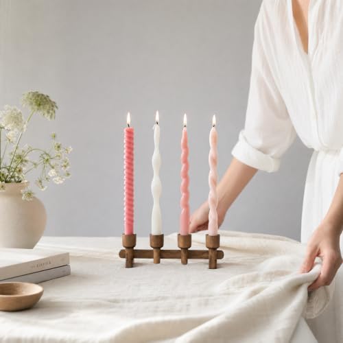 4 Pack Twisted Taper Candles Unscented Dripless Spiral Candlesticks Smokeless Swirl Wax Colorful Decorative Candle Sticks for Wedding Dinner Party Home Decor (Pastel Pink White, 9.7 inch) - Image 7