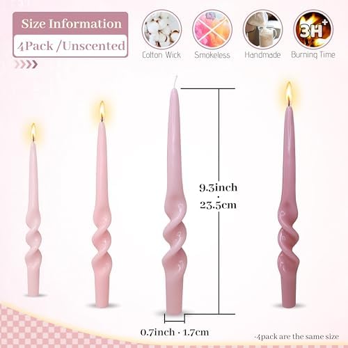 Smokeless Spiral Taper Candles 9.5 Inch Twisted Candlesticks Gradient Pink Long Dinner Candles for Home Wedding Decor - Image 5