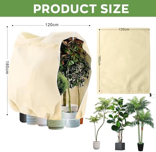Large Plant Frost Protection Cover, 47" x 71" Zipper & Drawstring - Image 2