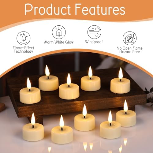 Eywamage Ivory Flameless Wax Tealights with Remote Batteries, Flickering Realistic LED Tea Votive Candles Set of 10 - Image 5