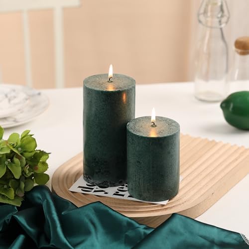 3x6 Inch Green Pillar Candles Set of 3, Unscented Hand-Poured Pillar Candle - Image 5