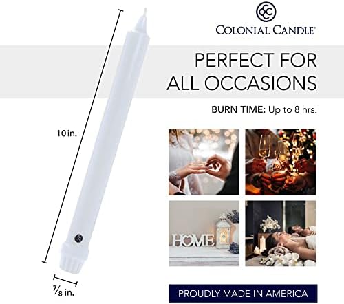 Colonial Candle Unscented Taper Candle, Classic Collection, White, 10 in, Pack of 6 Candlesticks - Up to 8 Hours Burn - Image 3