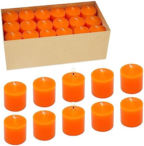 10 Hour Orange Votive Candles for Weddings Party Halloween Fall and Emergency, Set of 36 Unscented Bulk Candles for Restaurants and Home Decoration by Unknown