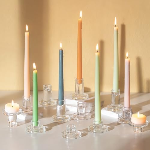 Glasseam Taper Candle Holders Bulk, 12Pcs Glass Candlestick for Centerpiece by Glasseam