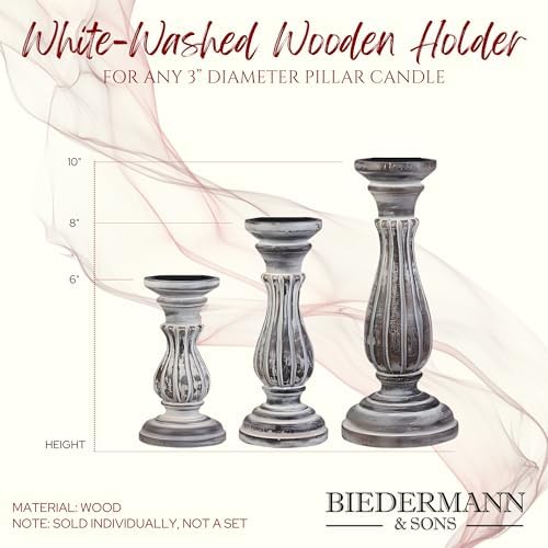 Biedermann & Sons Washed Wooden Pillar Candle Holder, White, 6 Inch Tall, Fits Up to 3 Inch Pillar Candles, Decorative Candle Stand for Mantels, Tables and Shelves - Image 2