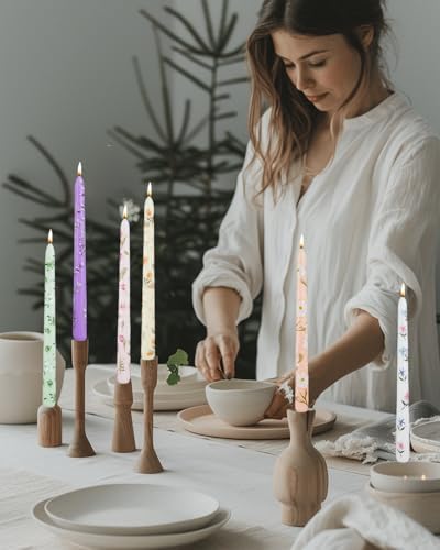 Pretty Floral Taper Candle Sticks Colorful candlesticks Dripless Unscented Party Gift Winter Holiday Dinner Table Decorations 10 inch,Set of 6 - Image 6