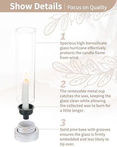NUPTIO Hurricane Taper Candle Holders with Wax Catchers, Dripless, Set of 2 - Image 3