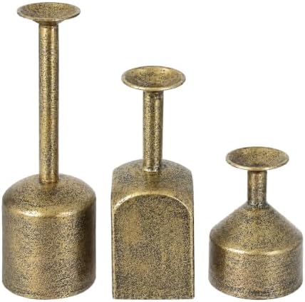 Farmhouse Metal Candlestick Holders in Antique Gold, Tall Taper Candle Holder, Set of 3, Industrial Farmhouse Style, Decor for Table Centerpiece (Gold) by Unknown