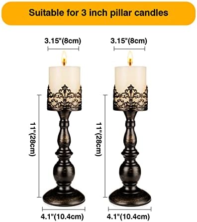 Candle Holders for Pillar Candles Gothic Distressed Black Vintage Tall Candle Holders Set of 2 Decorative Large Table Centerpieces Candle Stand Decor (Distressed Black 2PCS A) - Image 6