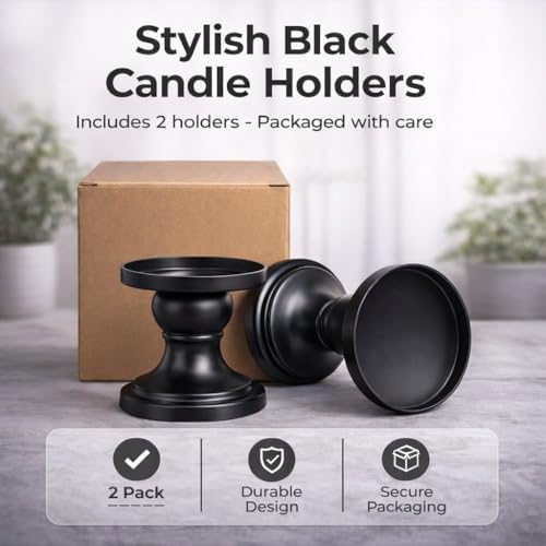 Matte Black Iron Pillar Candle Holders, 2pcs Reversible Design for Pillar & Taper Candles, Living Room Dining Table Fireplace Decor, Meditation, De-Stress, Romantic Ambiance - Image 3