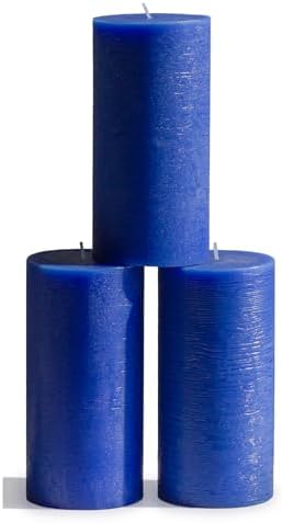 CANDWAX Large Pillar Candles 3x6 Inch – Set of 3 Unscented Dripless Blue Candles, Rustic Style for Events, Home Interior, Weddings by CANDWAX