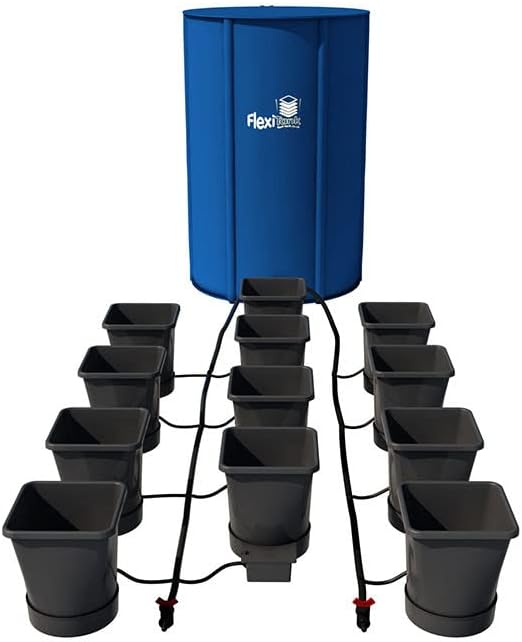 AutoPot 12 Pot XL System with 6.6 Gallon Plastic Pots and 60 Gallon FlexiTank - Self-Watering, Gravity-Fed Hydroponic System for Indoor, Black