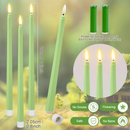 Macarrie 24 Packs Flameless Taper Candles Battery LED 11", Bright Green - Image 4