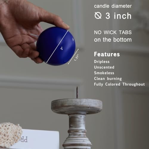 MOZEAL Hand-Poured, 3 Inch Royal Blue Round Ball Candles - Elegant Royal Blue Round Pillar Candles Set of 3, Dripless, Unscented, Smokeless, Ideal for Formal Events. - Image 4