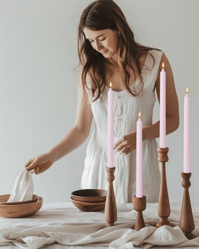 Pink Taper Candles 10.5 inch Pastel Candle Sticks Unscented Driples Tapered Candle Ideal as Dinner Candles Smokeless Long Burning,Set of 12 - Image 2