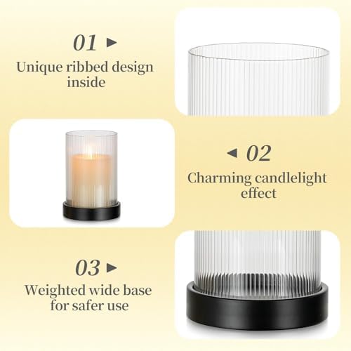 Hewory Hurricane Glass Candle Holders, Pillar Black Candle Holders Set of 2 - Image 5
