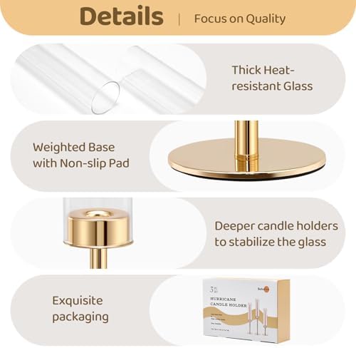 Gold Hurricane Glass Candle Holders Set of 6 Brass Taper Candlestick Holder - Image 3