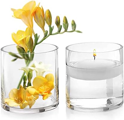 Enova Floral Set of 4 Clear Glass Cylinder Vase, 6W x 6H Inches Round Flowers Vase, Pillar Candle Floating Candle Holders Vase, Small Floral Glass Vase for Home Office Decor, Wedding Centerpiece - Image 4