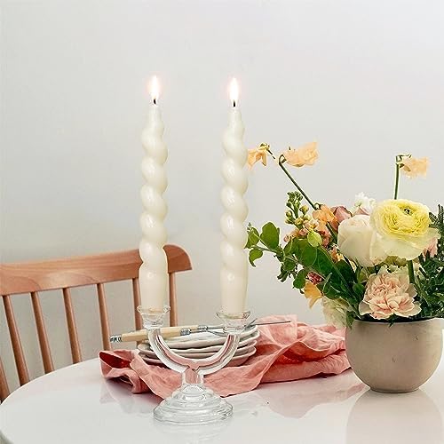 7.5 Inches Spiral Taper Candles Colorful Twisted Candle Dripless Long Candles, Handmade Candlesticks for Wedding Dinner Decor, Set of 4(Cream White) - Image 5