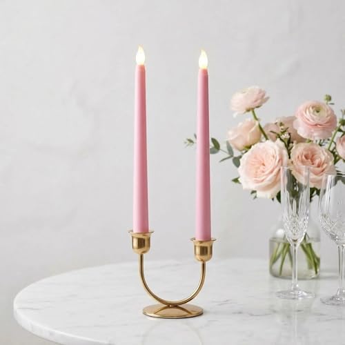 Pastel Pink Flameless Taper Candles with Remote Timer Set of 4 - Image 2