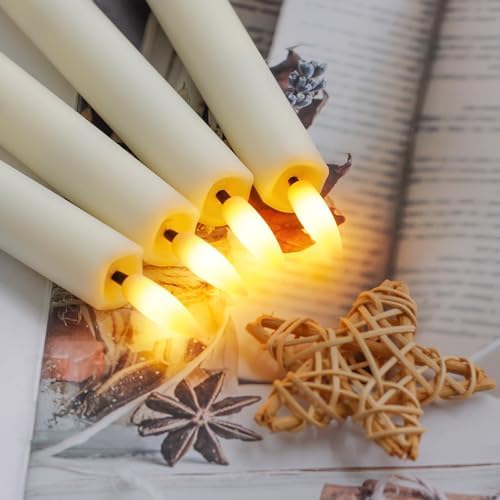 Yeelida Battery Operated Flameless Taper Candles with Two Remote Timer, 6.4" LED 3D-Wick Window Candles, Flickering Long-Lasting Warm Light Electric Pack of 6 Flameless Candlesticks (0.78" Dia,Ivory) - Image 2