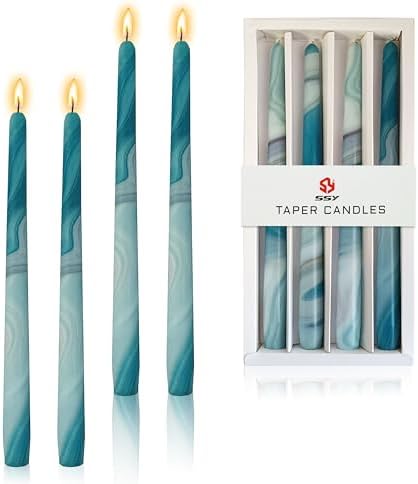 10 inch Long Candle Blue Quicksand Taper Candles Printed Candlestick Handmade Unscented Taper Candle 4 Pack Smokeless Tapered Candles for Home Dinner Wedding Holiday by XINAOBAOLUO