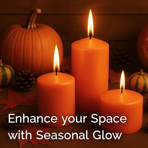 Stonebriar Unscented Pillar Candles – 80 Hour Burn Time, Long-Lasting Wax Candles for Weddings, Holidays, Home Décor & Special Events, Pack of 6, Orange, 3" x 8" - Image 5