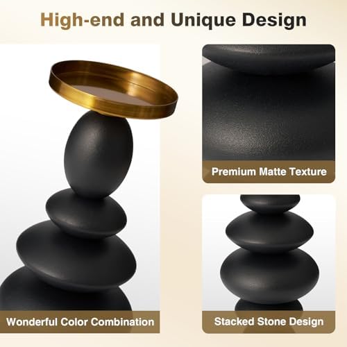 Matte Black Metal Pillar Candle Holder for Modern Vintage Decor - Image 4