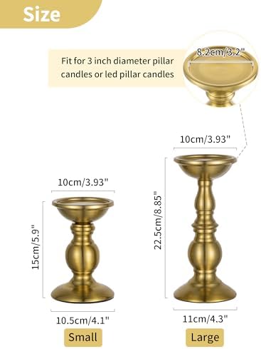 NUPTIO Gold Candle Holder for Table: Brass Pillar Stand for 3" Candles - Image 6
