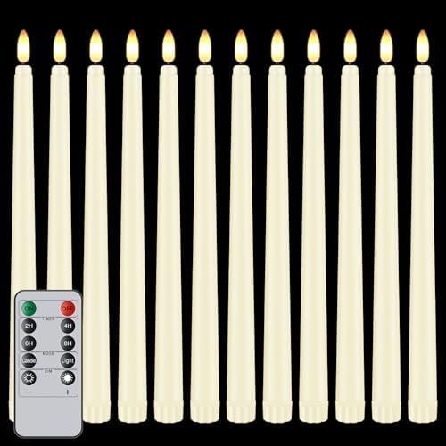 12 Pcs Flickering Flameless LED Taper Candles, 11" Long Fake Taper Candles Battery Operated with Remote Timer, Ivory Plastic Electric Candlesticks for Wedding Party Christmas Holiday by Unknown