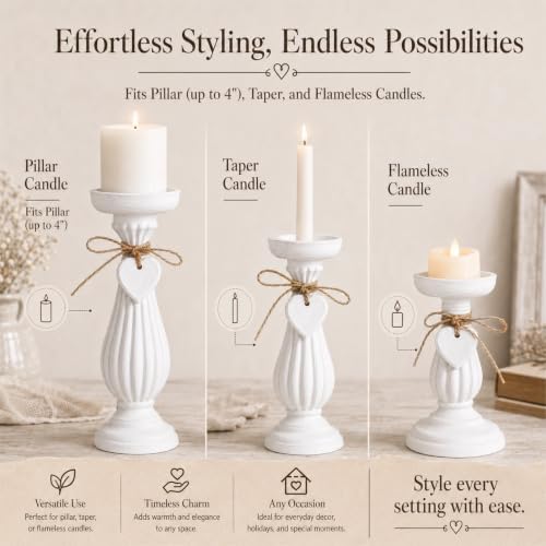Shabby Chic & Vintage Farmhouse Wood Candle Holders - 3Pcs - Image 6